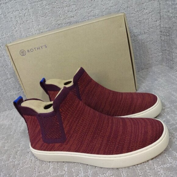 Rothys The Chelsea Red Plum Melange Fabric High Top Sneaker Boots Multiple Sizes - Picture 1 of 5